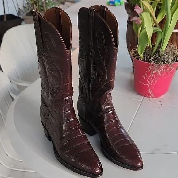 Lucchese Brown Cowboy Western Boots Exotic Leather - Picture 1 of 7